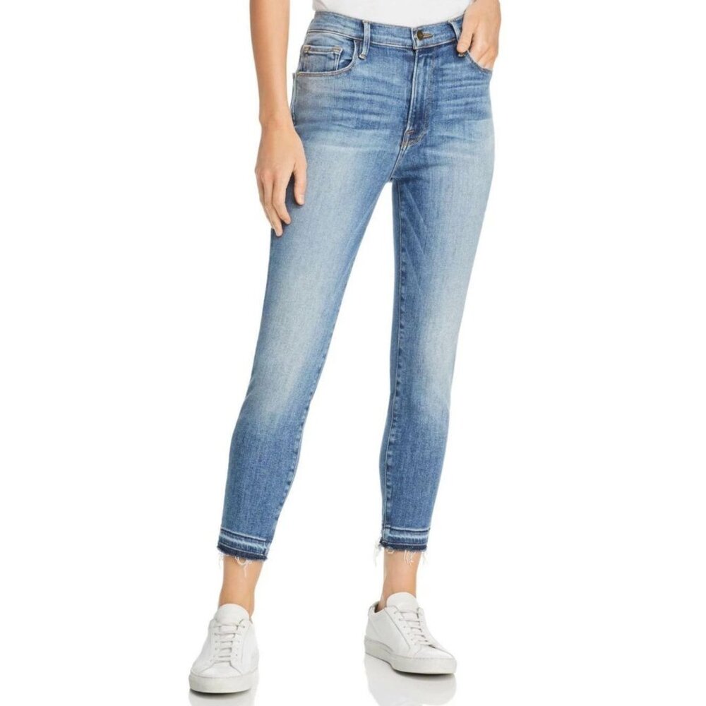 FRAME Ali High Rise Skinny Cropped Cigarette Raw Hem Jeans Stoney Size 26